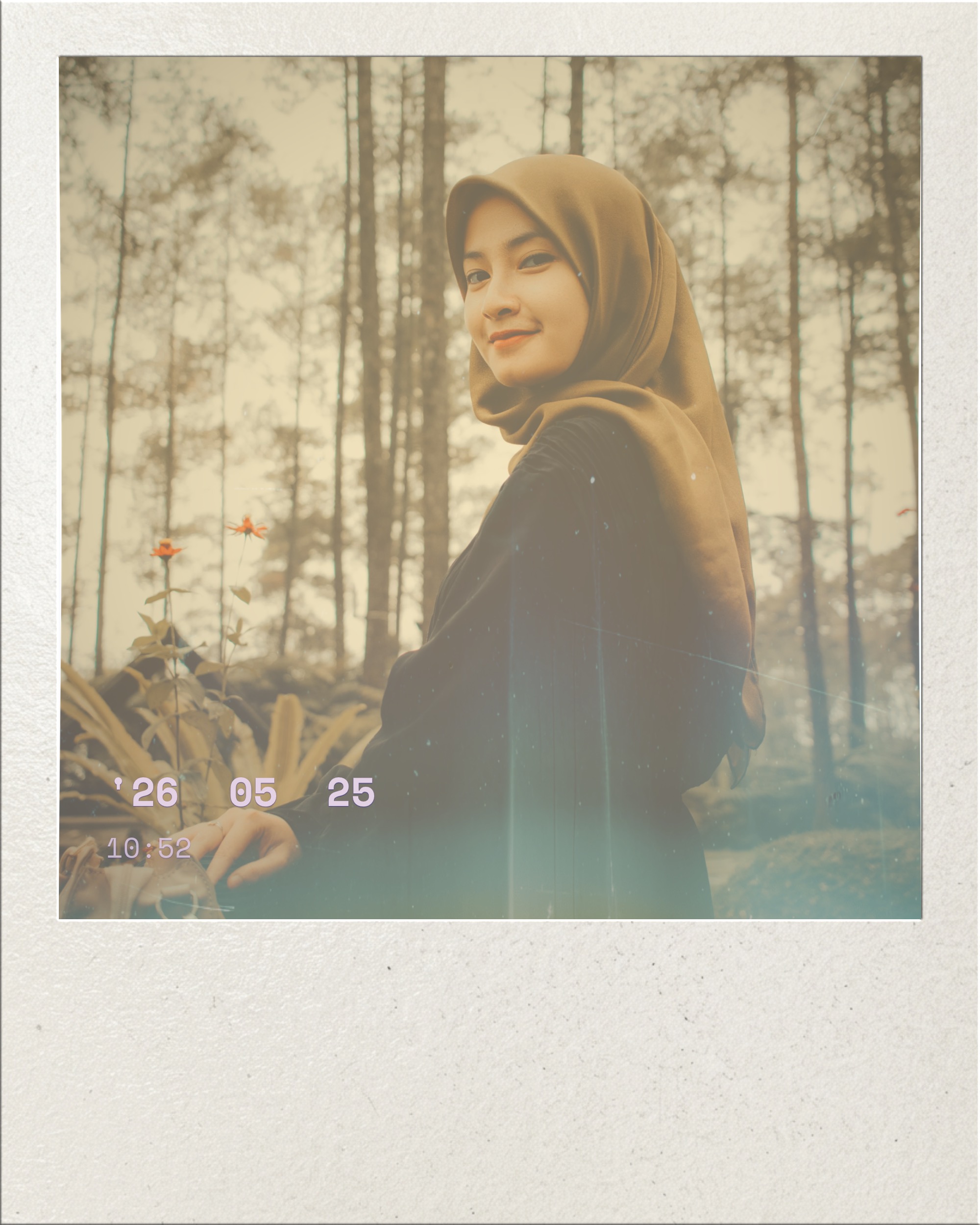Portrait photo with vintage Dazz Cam style filter and warm retro tones